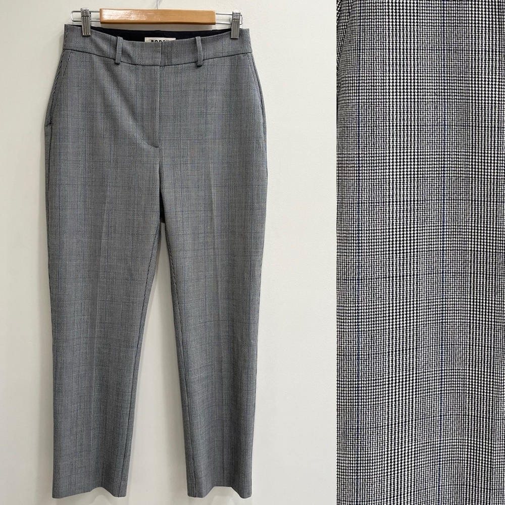 Boden Glen plaid straight leg trouser pants black white blue wool blend size 6